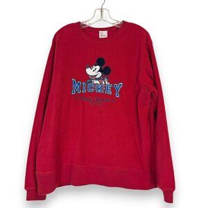 Vintage Disney Mickey Sweatshirt Red Embroidered Retro Medium